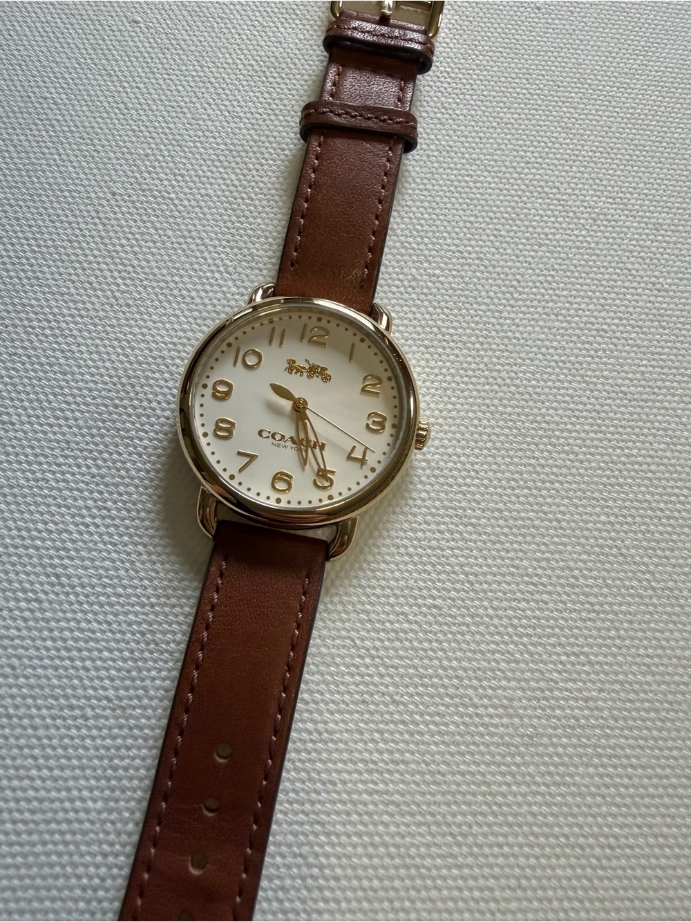 Coach Brown Leather Strap Gold-Tone Dial Woman’s Watch - Picture 3 of 7